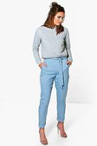 Boohoo Kate Tie Waist Turn Up Tailored Trousers