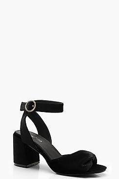 Boohoo Twist Front Diamante Buckle Block Heels