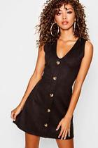 Boohoo Bonded Faux Suede Horn Button Pinafore Dress