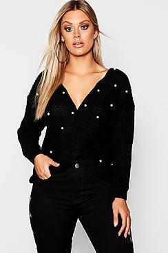 Boohoo Plus Pearl Twist Front Jumper