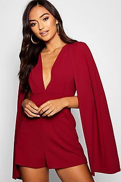 Boohoo Petite Cape Detail Plunge Playsuit