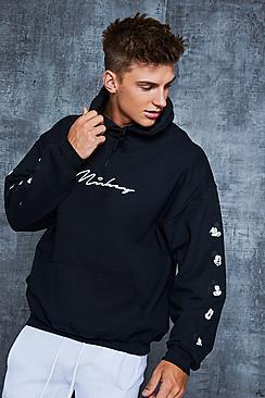 Boohoo Big And Tall Disney Mickey Signature Sleeve Print Hoodie