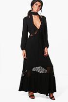 Boohoo Lace Insert Button Detail Maxi Dress