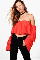 Boohoo Holly Off The Shoulder Tiered Sleeve Top