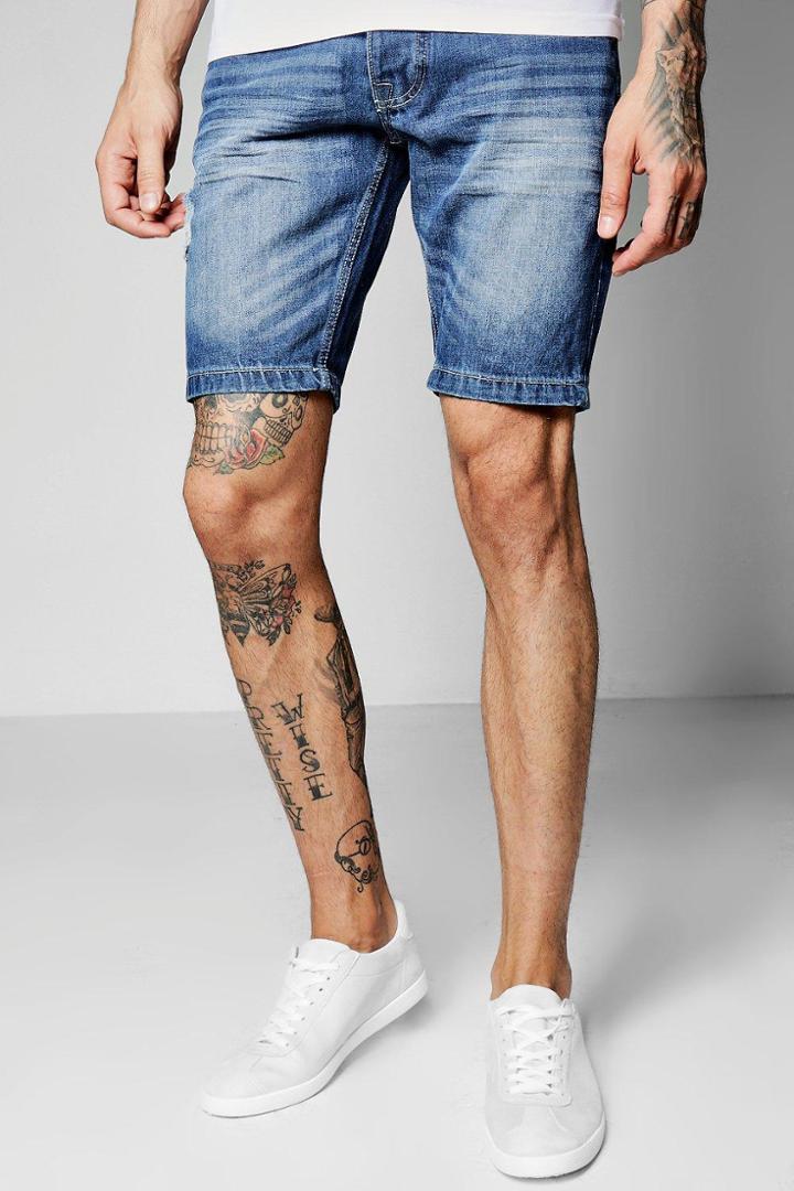 Boohoo Blue Wash Slim Fit Denim Shorts Blue