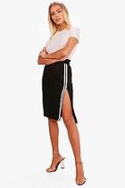 Boohoo Elle Contrast Stripe Split Sweat Midi Skirt