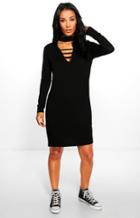 Boohoo Freyja Choker Strap Detail T-shirt Dress Black