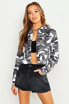 Boohoo Slim Fir Rigid Camo Denim Jacket