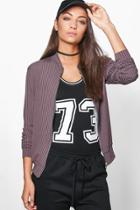 Boohoo Tall Paige Ribbed Jersey Zip Bomber Charcoal