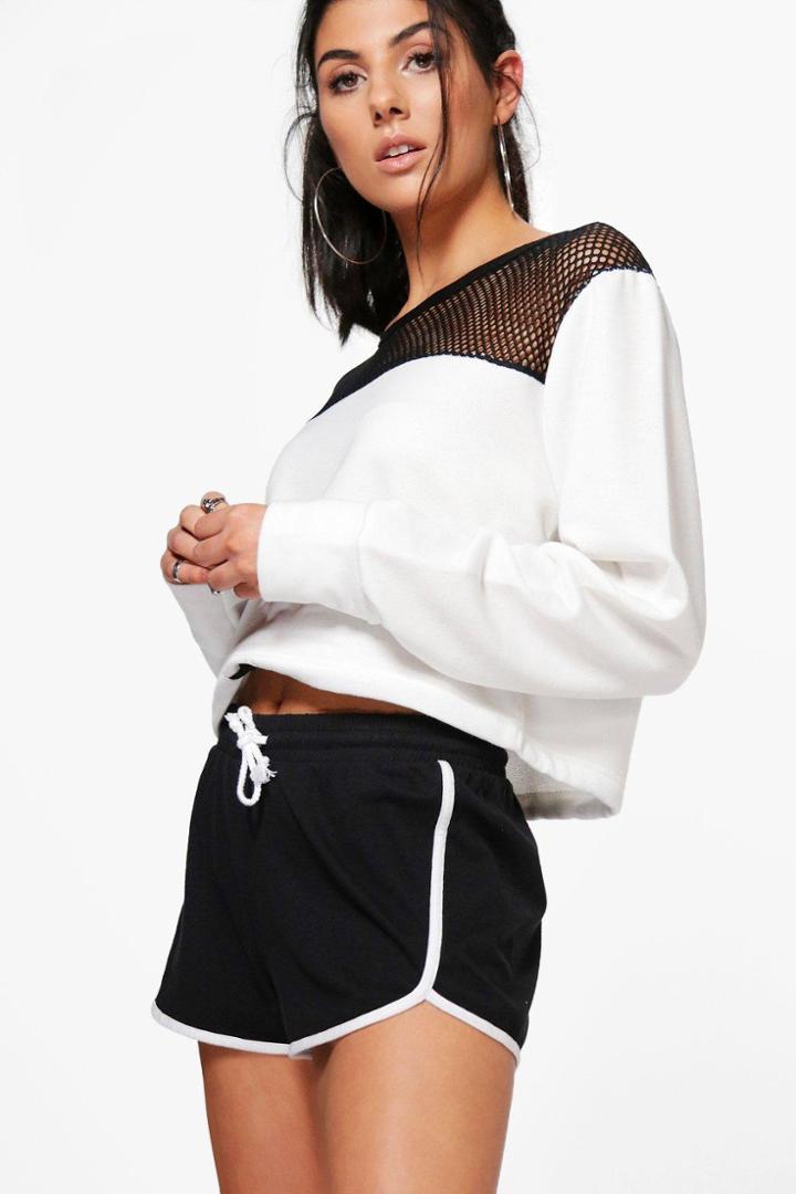 Boohoo Emily Aztec Print Crochet Trim Runner Shorts Navy