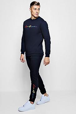 Boohoo Los Angeles Embroidered Sweater Tracksuit