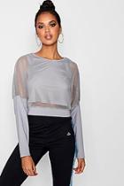 Boohoo Lucy Fit Mesh Slash Neck Long Sleeve Top