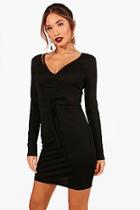 Boohoo Ruched Long Sleeved Bodycon Dress