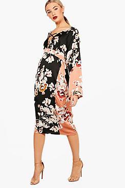 Boohoo Orla Matte Satin Kimono Sleeve Midi Dress