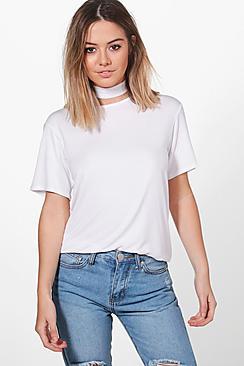Boohoo Petite Sophia Choker Detail T-shirt