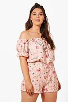 Boohoo Plus Heidi Frill Off The Shoulder Floral Playsuit
