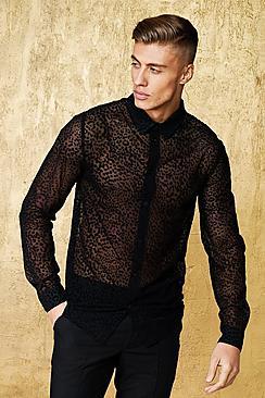Boohoo Leopard Mesh Long Sleeve Shirt