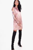 Boohoo Bonnie Lace Up Satin Shift Dress Nude