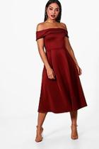 Boohoo Claire Off The Shoulder Midi Skater Dress