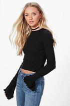 Boohoo Jenna Ruffle Wide Sleeve Rib Knit Jumper