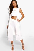 Boohoo Petite Roma 3 Piece Crop Culotte + Duster Co-ord Ivory