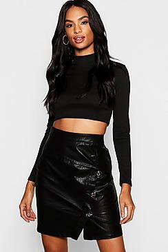 Boohoo Tall Mock Horn Button Faux Leather Mini Skirt