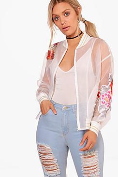 Boohoo Plus Hana Embroidered Sheer Bomber