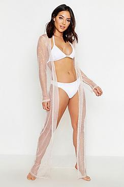 Boohoo Metallic Shimmer Mesh Beach Kimono