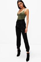 Boohoo Adalie Tie Waist Luxe Hareem Trousers Black