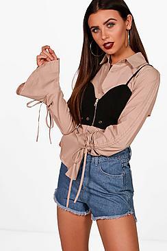 Boohoo Petite Louise Drawstring Detail Sleeve Shirt