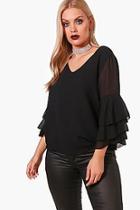 Boohoo Plus Harper Ruffle Sleeve Blouse