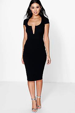 Boohoo Janet Formal Plunge Cap Sleeve Midi Dress