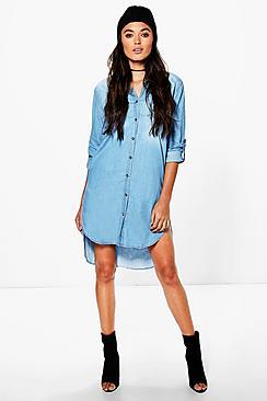 Boohoo Debbi Longline Denim Shirt Dress