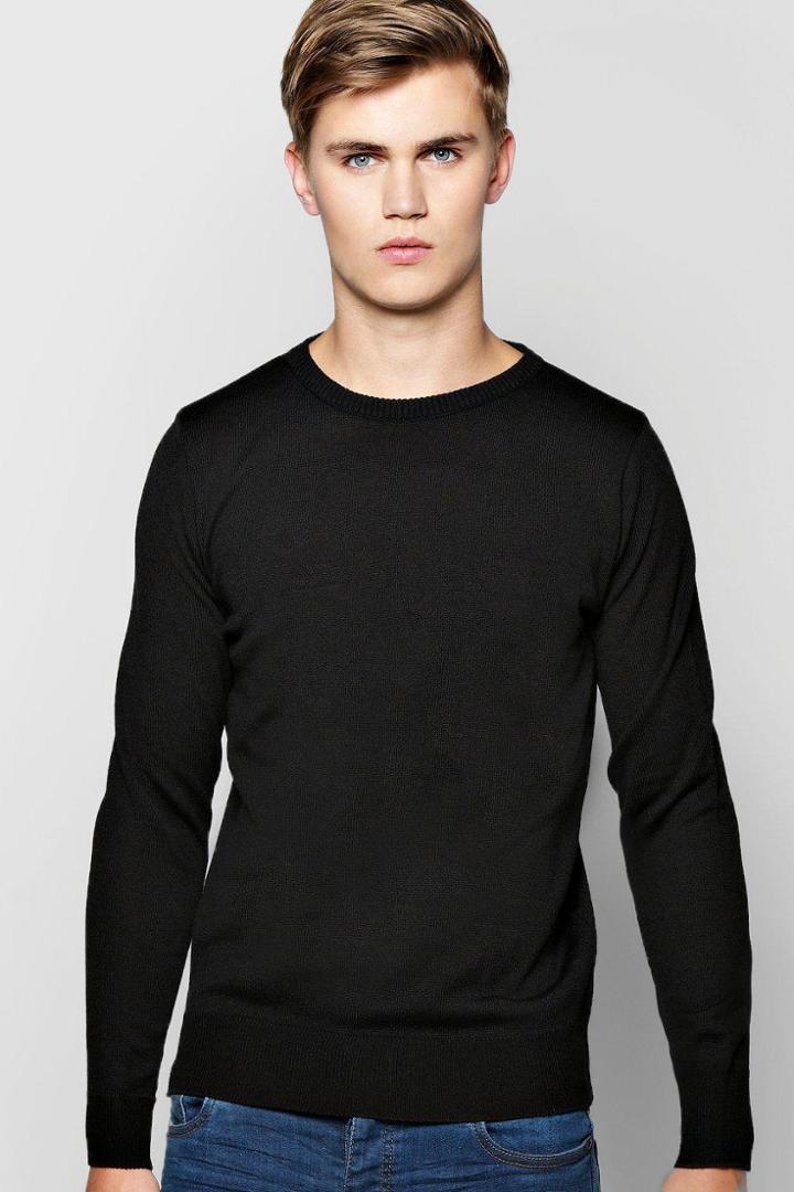 Boohoo Crew Neck Fine Gauge Jumper Black