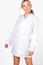 Boohoo Lottie Ruffle Sleeve Shirt Dress White