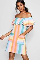 Boohoo Amelie Pastel Stripe Off The Shoulder Shift Dress