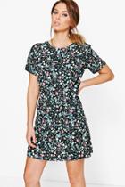 Boohoo Aiyana Floral Printed Woven Shift Dress Black