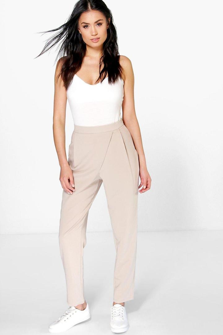 Boohoo Louise Wrap Front Woven Trouser Stone