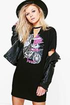 Boohoo Petite Paige Choker Detail Split Print T-shirt Dress