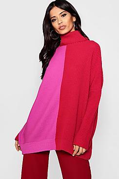 Boohoo Monochrome Colour Block Roll Neck Jumper