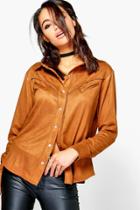 Boohoo Amanda Suedette Western Shirt Tan