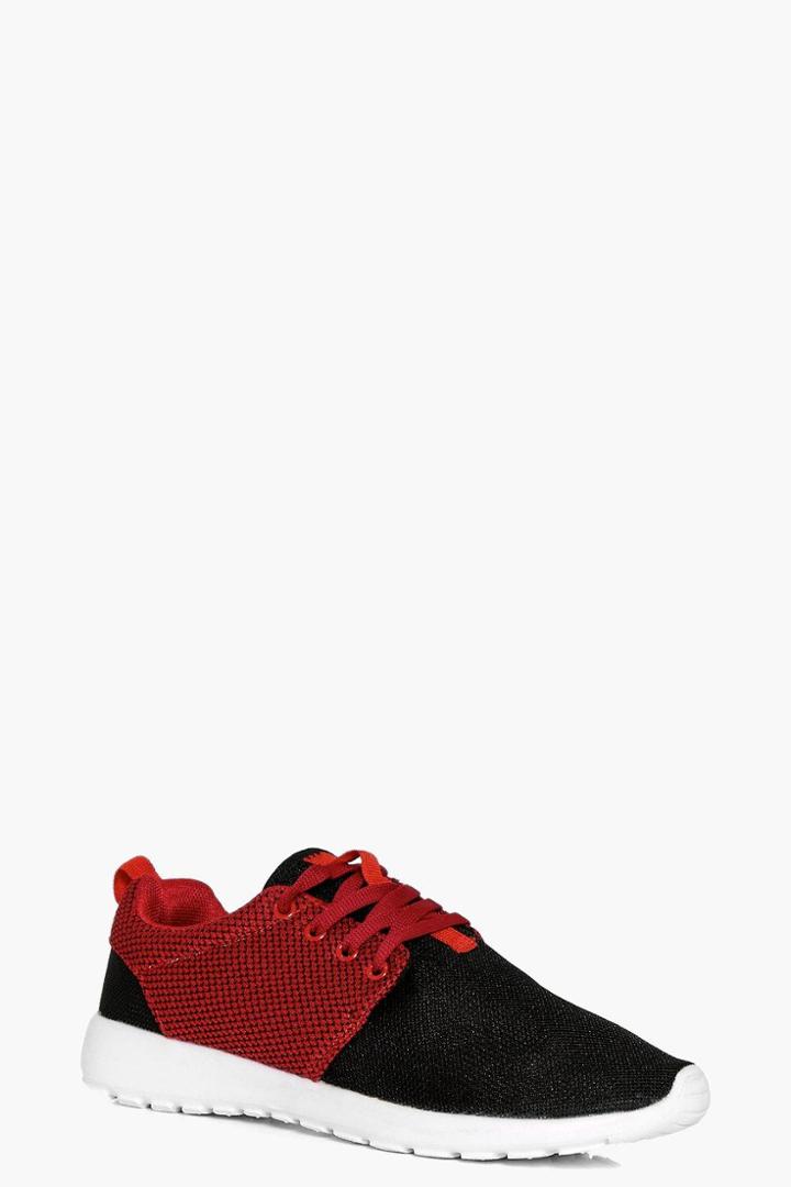 Boohoo Harriet Lace Up Sports Trainer Red