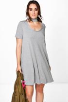 Boohoo Plus Diane Choker Detail Swing Dress Grey