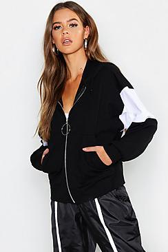 Boohoo Hooded Colour Block O Ring Zip Through Sweat