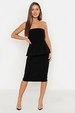 Boohoo Petite Bandeau Peplum Midi Dress