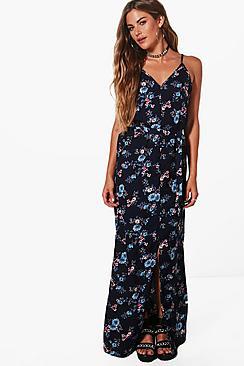 Boohoo Ruby Strappy Tie Waist Woven Maxi Dress