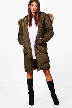 Boohoo Simone Chevron Quilted Parka