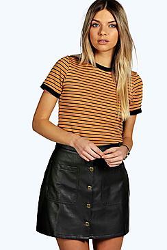 Boohoo Emma Ribbed Contrast Ringer Tee