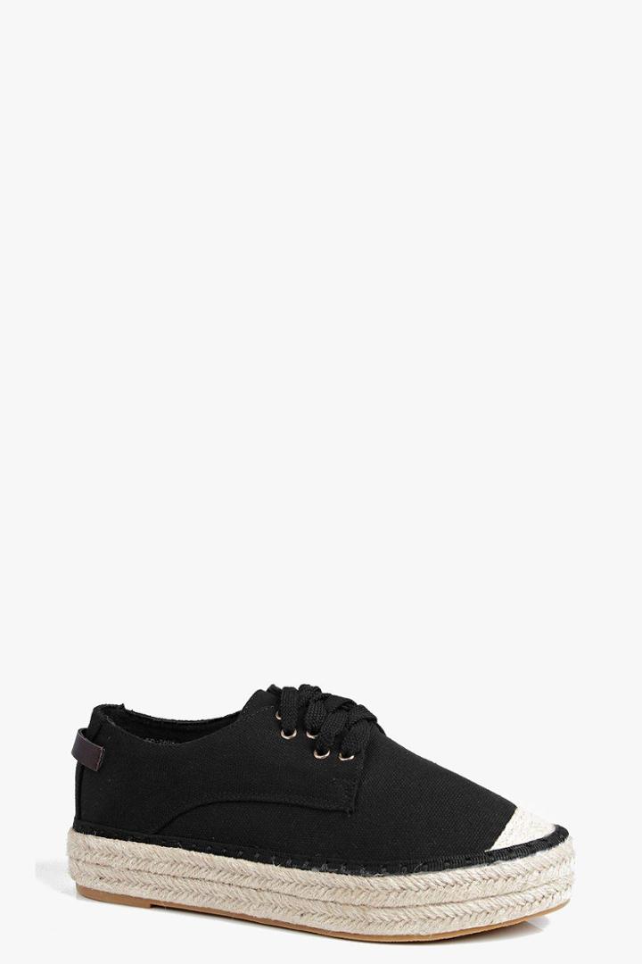 Boohoo Abigail Platform Lace Up Espadrille Black