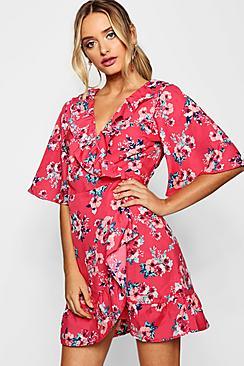 Boohoo Penelope Ruffle Floral Tea Dress